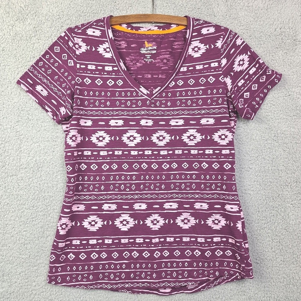 Field & Stream Top‎ Womens Large Purple Aztec Jersey Knit Tee Southwestern